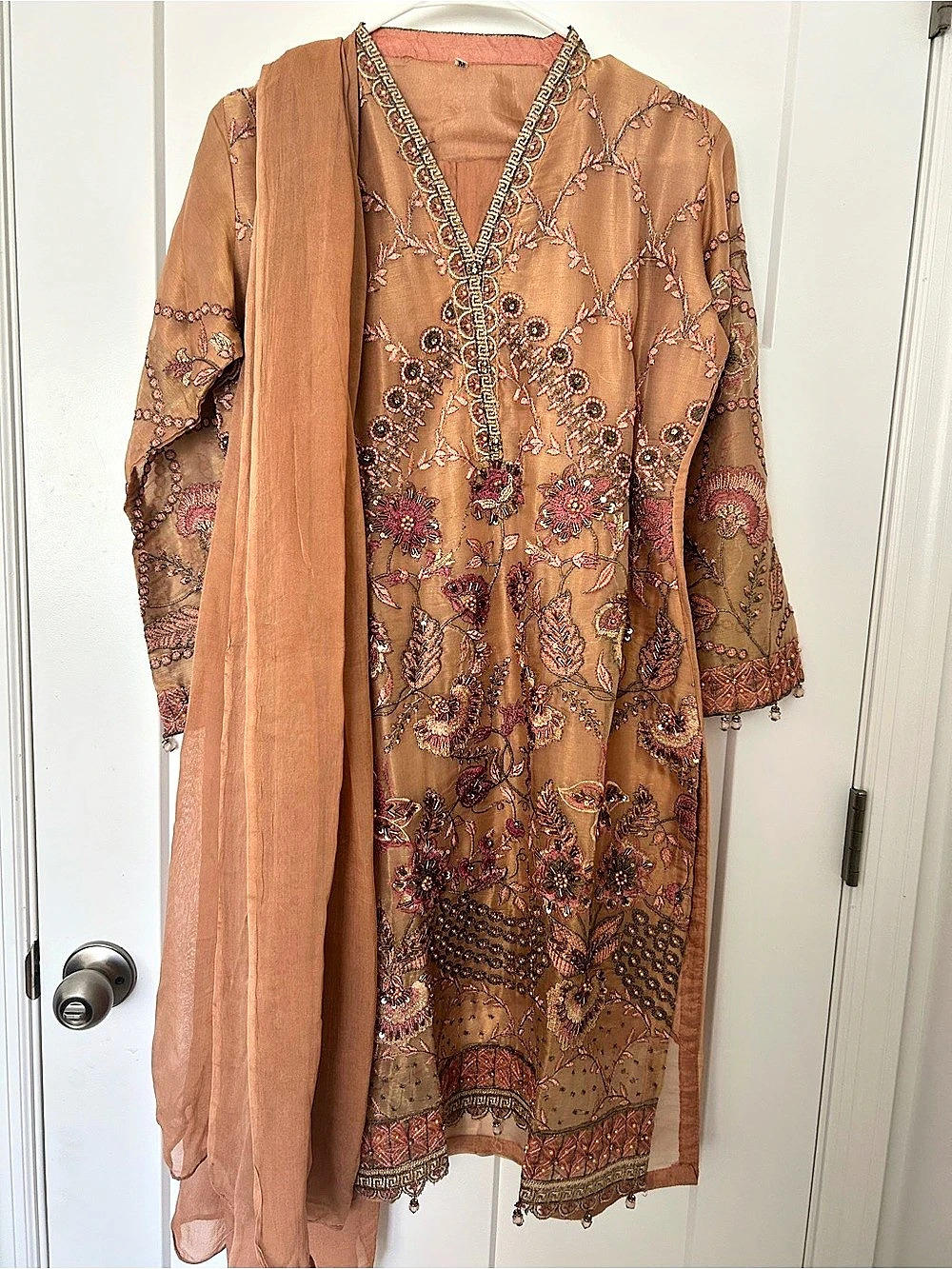 Embroidered, fancy, party wear shalwar kameez with doputta